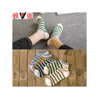 雅鹿5双装纯棉男袜新款四季全棉袜子 男士短筒袜名族风潮流条纹复古休闲男袜YL-TC-831