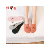 雅鹿【5双装】 纯棉袜子春夏季猫咪浅口隐形袜女船袜 女士全棉短袜套防滑硅胶袜子YL-TC-501