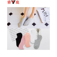 雅鹿【5双装】 纯棉袜子春夏季新款女士船袜 纯色暗纹糖果色女隐形袜YL-TC-599