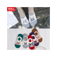 南极人(NanJiren)五双装纯棉女袜新款全棉卡通船袜 动物猫头女隐形袜 防滑硅胶短袜NJR-TC-527