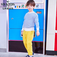 七匹官方旗舰店童装夏季新款男童圆领长袖中大儿童时尚条纹针织衫