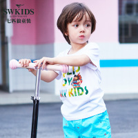 七匹狼品牌童装男童短袖T恤中小童卡通印花圆领上衣儿童半袖衫