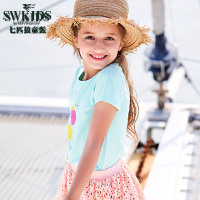 七匹狼官方旗舰店2018夏季新款女童装圆领短袖T恤中大童印花上衣