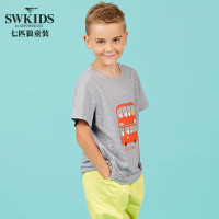 七匹狼官方旗舰店短袖T恤2018夏新品圆领时尚中大童卡通印花上衣