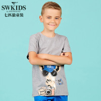 七匹狼官方旗舰店童装18夏新品男童圆领中大童卡通印花短袖T恤