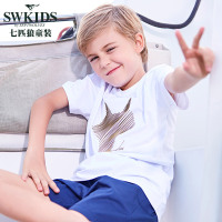 七匹狼官方旗舰店童装2018夏季新品中大男童时尚印花圆领短袖T恤