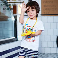 七匹狼官方旗舰店童装2018夏季新品中小男童卡动漫宽松短体恤帅气