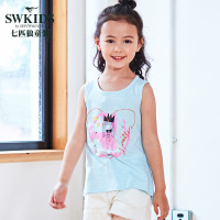 七匹狼官方旗舰店童装2018夏季新品时尚中大女童潮流圆领无袖T恤