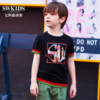 七匹狼官方旗舰店童装2018夏季新品时尚圆领男童帅气上衣短T恤潮