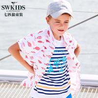 七匹狼官方旗舰店童装2018夏季新品男童沙滩休闲中大童短袖衬衫