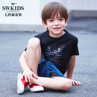 七匹狼官方旗舰店童装2018夏季潮流男童帅气狼头时尚夏装短袖T恤