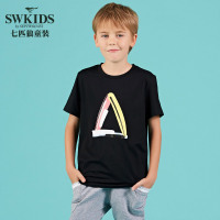 七匹狼官方旗舰店童装2018夏新品男童圆领百搭中大童时尚短袖T恤