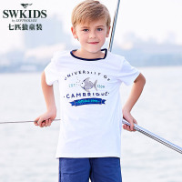 七匹狼官方旗舰店童装2018夏新款圆领印花短袖中大童时尚百塔体恤