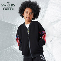 七匹狼官方旗舰店童装2018新款儿童外套夹克潮流薄拉链衫黑色