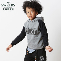 七匹狼官方旗舰店童装2018春季新款连帽长袖T恤潮流字母印花