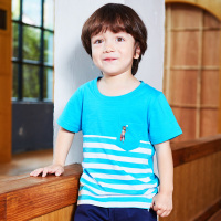 七匹狼旗舰店童装圆领短袖T恤纯棉条纹中小童休闲上衣儿童半袖衫