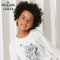 七匹狼童装2017秋季新品男童长袖T恤圆领中大童欧美卡通休闲T恤