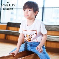 七匹狼童装动物印花圆领短袖T恤夏季男童休闲衫大中童透气上衣