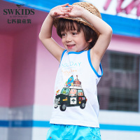 七匹狼童装卡通汽车印花圆领短袖衫男童纯棉清爽无袖背心中小童
