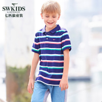 七匹狼童装夏季新品男童POLO衫短袖T恤大中童翻领T恤半袖条纹上衣