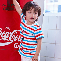 七匹狼童装夏季新款条纹拼色圆领T恤男童洋气休闲半袖中小童短袖
