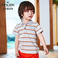 七匹狼童装帅气POLO衫中小童条纹英文刺绣纯棉翻领短袖男童上衣
