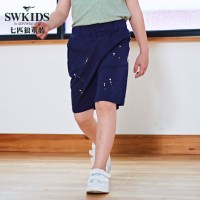 七匹狼童装白边棉质中腰五分裤大中男童直筒皮筋收腰百搭休闲裤