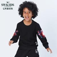 七匹狼童装正义联盟主题男童儿童卫衣长袖T恤套头上衣黑色