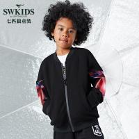 七匹狼童装正义联盟主题男童儿童外套夹克薄休闲拉链衫黑色