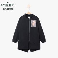 七匹狼童装男童茄克风衣长款休闲中大童18新品黑色130cm