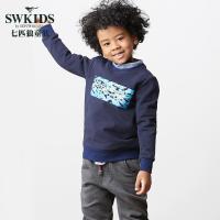 七匹狼童装男童卫衣套头圆领儿童长袖打底衫时尚藏青