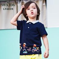 七匹狼童装男童卡通印花翻领POLO衫儿童洋气短袖T恤中小童上衣