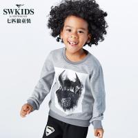 七匹狼童装正义联盟主题男童儿童卫衣长袖T恤上衣套头棉花灰