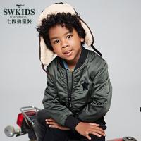 七匹狼童装男童夹克风衣短款立领单茄克18新品深绿140cm