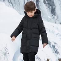 七匹狼童装男童羽绒服中长款连帽加厚外套2018冬季新款黑色