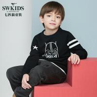 七匹狼童装男童羊毛打底衫2018秋冬新款圆领线衫针织衫上衣套头毛衣黑色