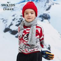 七匹狼童装男童长袖针织衫圆领套头打底衫2018秋季中大童新款线衫大红