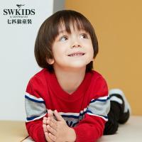 七匹狼童装男童长袖圆领针织衫毛衫线衣中大童2018秋季新款字母套头毛衣