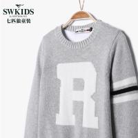 七匹狼儿童加绒毛衣童装男童针织衫圆领纯棉保暖上衣学生打底衫中大童字母