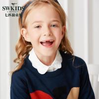 七匹狼童装女童毛衣冬装羊毛衫圆领套头毛线打底衣上衣儿童女针织衫春秋款