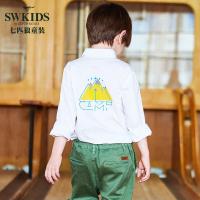 七匹狼儿童衬衫中大男童长袖衫衣2018春季学生上衣后背图案两色入