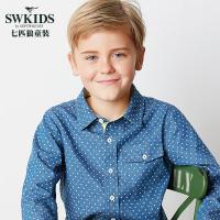 七匹狼童装男童衬衫长袖打底衣中大童百搭时尚上衣纯棉开衫春秋款衬衣小绅士五角星深蓝