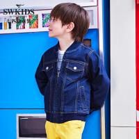 七匹狼童装男童牛仔外套2018春季新款中大童上衣牛仔夹克藏青