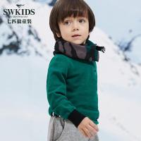 七匹狼童装男童小童针织衫毛衣圆领长袖纯棉打底衫线衣2018秋冬新款绿
