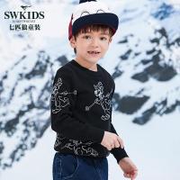 七匹狼童装男童长袖针织衫圆领打底毛线衫2018秋季新款中大童线衣黑色