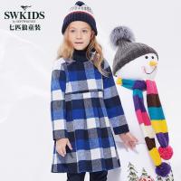 SWKIDS七匹狼童装女童长袖打底裙羊毛呢连衣裙子内穿公主裙格子裙粉色17秋冬