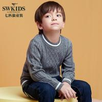 七匹狼童装男童针织衫长袖打底毛衣纯棉线衫2018秋冬新款圆领套头
