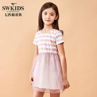 七匹狼童装女童连衣裙2019夏季新款洋气服装圆领短袖学院休闲裙子