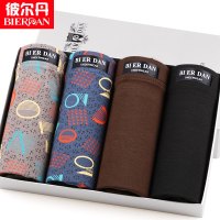 彼尔丹 4条礼盒装 彼尔丹男士内裤莫代尔平角裤时尚印花四角裤