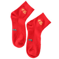 彼尔丹 彼尔丹本命年2双装大红袜子棉质中筒袜福字踩小人印花